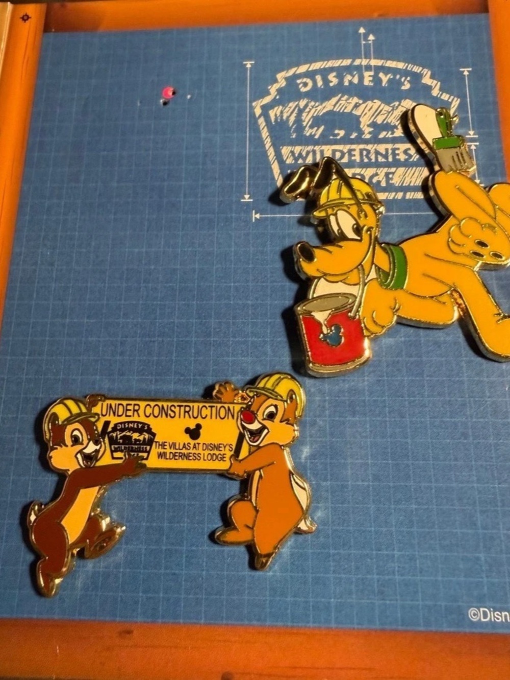 Disney Wilderness Lodge Under Construction Pin Set Orange & Blue